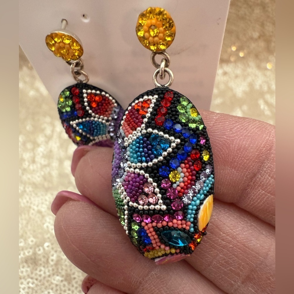 NWT Mosaico STATEMENT Earrings. Austrian Crystal, Dichroic Glass, 925 Silver - Picture 5 of 8